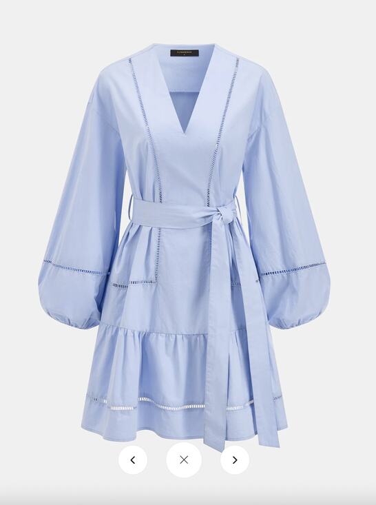 Commense Dresses & Skirts - NWT Commense Cotton V-Neck Lantern Sleeve Belted Mini Dress Sz XS